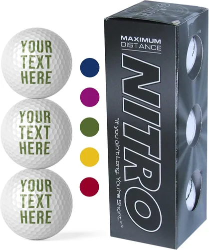 Spotted Dog Company Paquete de 3 pelotas de golf Nitro personalizadas, imprime tu texto aquí, regalos de golf para hombres, accesorios fotográficos