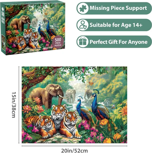 Miniatura 2 de Rompecabezas para adultos, 500 piezas, rompecabezas de elefante y tigre para adultos, niños y ancianos, rompecabezas de animales de pavo real, 500