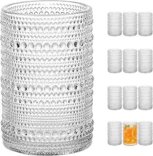 Amzcku Juego de vasos Highball vintage de 12 - Vasos de cocina para agua, cóctel, leche, jugo y bebida