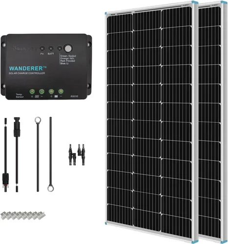 Miniatura 7 de Renogy - Kit básico de panel solar de 100W 12V, panel solar monocristalino de 100 vatios, controlador de carga PWM LCD de 30A, kit de adaptadores