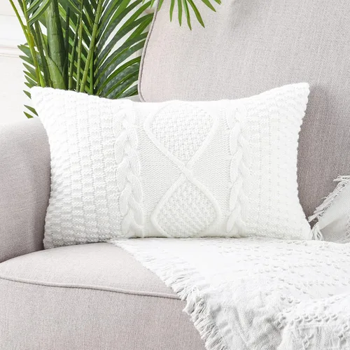 Miniatura 10 de MANDIOO Fundas de Almohada Decorativas de Algodón Tejido Beige, Fundas de Cojín Suaves y Acogedoras para Exteriores, Fundas de Almohada Modernas