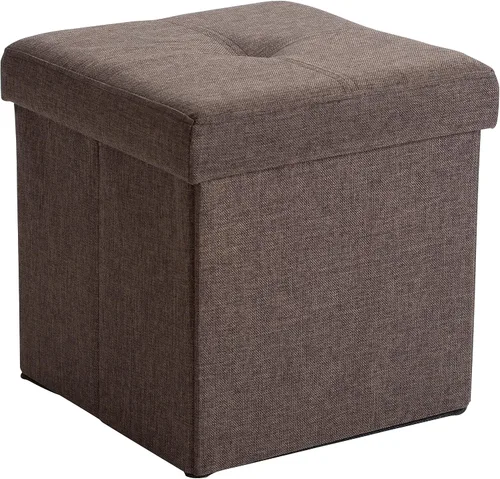Miniatura 13 de Simplify Otomana plegable de almacenamiento de lino sintético, doble, plegable, asiento acolchado copetudo, reposapiés, caja de juguetes, banco
