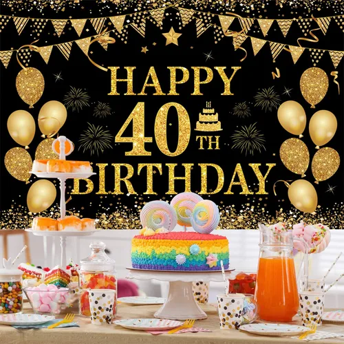 Miniatura 4 de Decoraciones de cumpleaños número 40 para hombres y mujeres - Pancarta de feliz cumpleaños número 40, decoraciones "Brindemos por 40 años