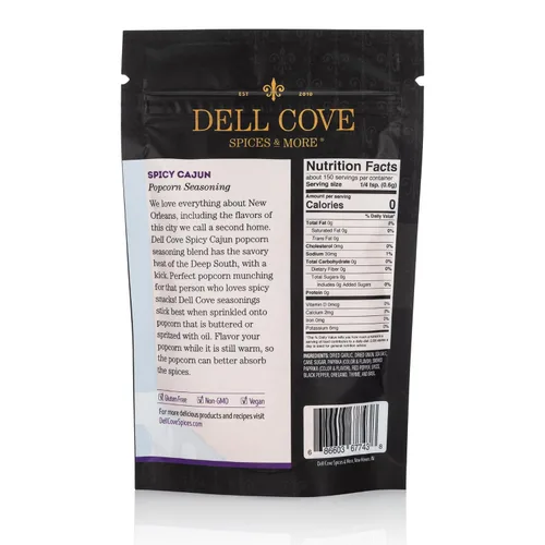 Miniatura 2 de Dell Cove Spices Condimento picante para palomitas cajún Sin OMG y sin gluten Apto para veganos Palomitas de maíz con un toque picante