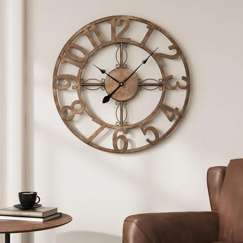 Miniatura 18 de Reloj de pared negro de 16 pulgadas decorativo, moderno reloj de metal para sala de estar, funciona con pilas, silencioso, sin tictac, números
