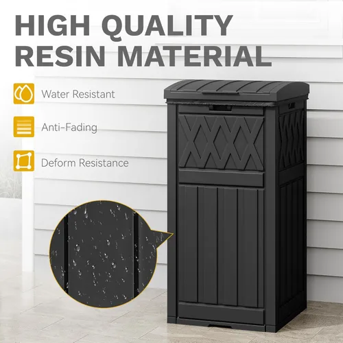 Miniatura 5 de DWVO Bote de basura para exteriores de 33 galones con tapa escalonada y bandeja de goteo, bote de basura de resina impermeable para patio, cocina
