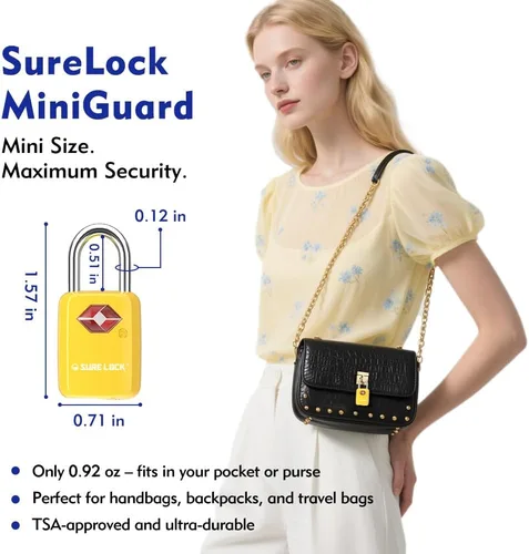 Miniatura 3 de Sure Lock Cerraduras de equipaje aprobadas por la TSA con llaves para viajes, cuerpo de aleación de zinc con grillete de acero, llave similar, llave
