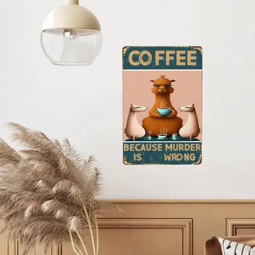 Miniatura 7 de Cartel de metal vintage con texto en inglés «Coffee Because Murder Is Wrong» con texto en inglés «Coffee Because Murder Is Wrong», «Cute Camel and