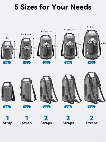 Miniatura 2 de HEETA Bolsa Seca Impermeable para Mujeres y Hombres, 5L/10L/20L/30L/40L Tapa Enrollable Bolsa de Almacenamiento Seca Ligera Mochila con Funda