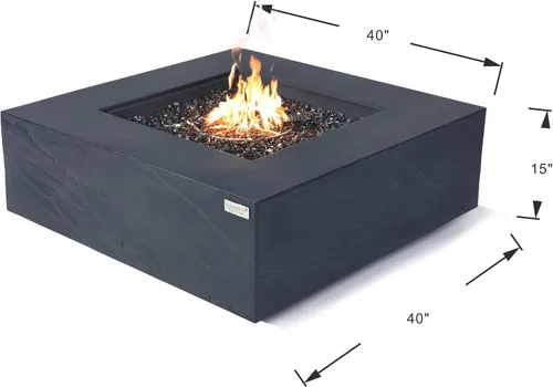 Miniatura 2 de AMS Chimenea Elementi Plus Roraima Mesa cuadrada de gas propano de hormigón negro pizarra