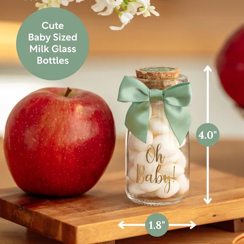 Miniatura 2 de Ethisa Paquete de 24 botellas de vidrio de leche vintage Oh Baby Woodland con cintas y calcomanías, regalos elegantes para baby shower