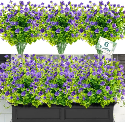 Miniatura 15 de 12 paquetes de flores artificiales para exteriores, plantas falsas para decoración de otoño y verano, flores de seda artificiales, resistencia
