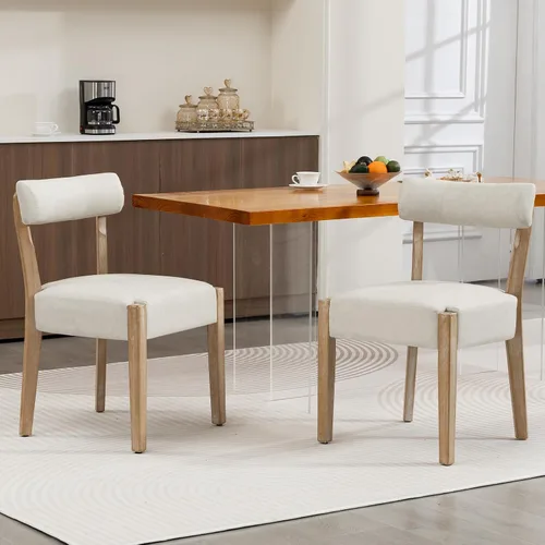 Miniatura 18 de ZJhome Sillas de comedor, paquete de 2 sillas de cocina de madera modernas de mediados de siglo con tapicería de lino, diseño tejido de respaldo