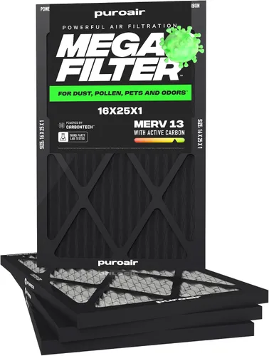 Miniatura 49 de PuroAir Filtro Mega - Filtro de aire de 12x12x1 MERV 13 para el hogar con carbón activado - Filtros alérgenos, caspa de mascotas, humo, polvo