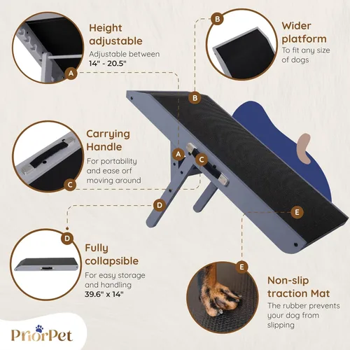 Miniatura 4 de Rampa para perros para sofá – Antideslizante, construcción resistente plegable rampa para perros – Soporta hasta 200 libras – Ajustable de 7'' a Gris