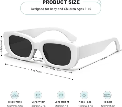 Miniatura 3 de AWGSEE Lentes de sol rectangulares retro para niños, estilo vintage de los años 90, con marco cuadrado estrecho, para niñas y niños, protección UV