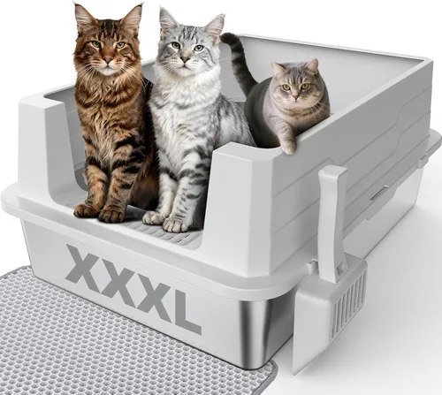 Miniatura 9 de Caja de arena de acero inoxidable, cajas de arena extra grandes para gatos grandes, caja de arena de metal extragrande para gatos con tapa, caja XL
