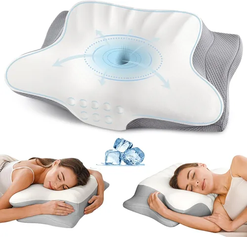 Almohada cervical para el cuello para aliviar el dolor, almohadas ergonómicas de espuma viscoelástica para dormir, almohada refrescante para dormir