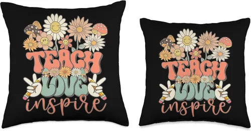 Miniatura 3 de Groovy Hippie Teacher Gifts First Day Of School Teach Love Inspire - Cojín retro Groovy Daisy para profesor, 16 x 16 pulgadas, multicolor