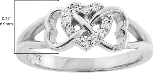 Miniatura 3 de Anillo de compromiso de plata de ley 925 con circonita cúbica, triple corazón, infinito, nudo celta, talla 7, Circonita, plata de ley 925, oro