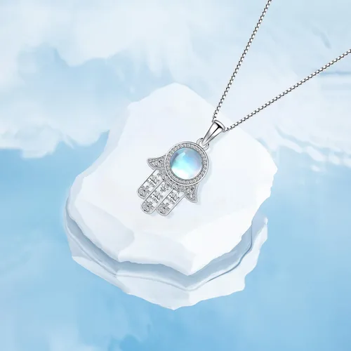 Miniatura 62 de Aniu Joyería de plata de ley 925 Hamsa de Fátima para mujer con circonita cúbica, viene con caja de regalo negra