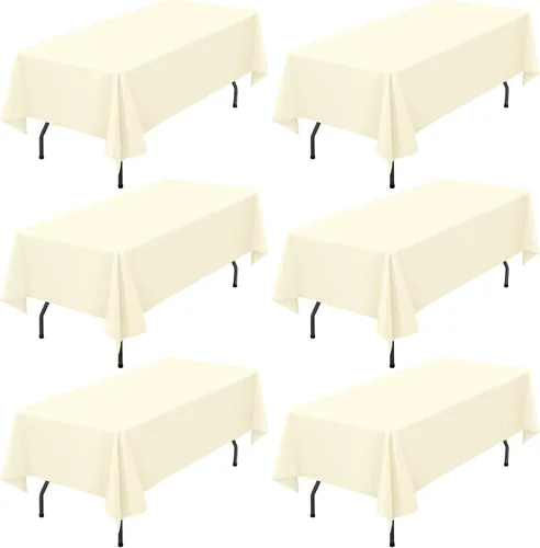 Showgeous Paquete de 6 manteles rectangulares color beige, 60 x 102 pulgadas, cubierta de mesa de poliéster resistente a las arrugas y lavable para