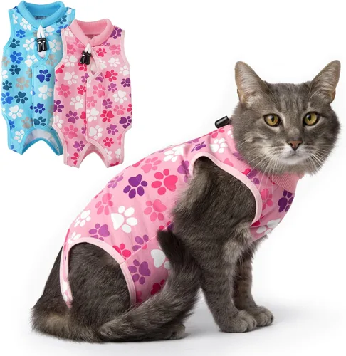 Miniatura 14 de Traje de recuperación para gatos: Traje de poscirugía azul suave para gatos con diseño de huella de pata - Traje de recuperación elástico