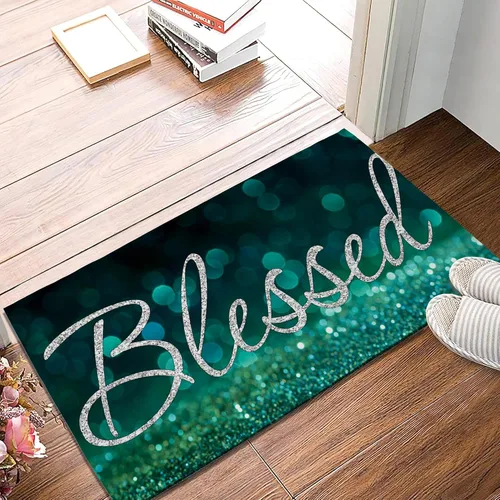 Miniatura 2 de TUBAMQ Felpudo de puerta Blessed de 17 x 30 pulgadas, tapete decorativo de bienvenida con purpurina bendita, parte trasera de goma antideslizante