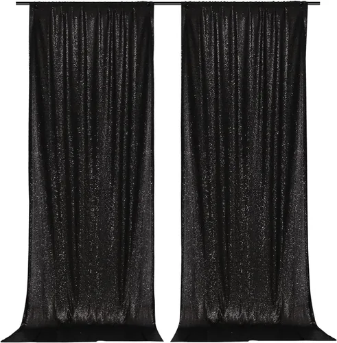 Miniatura 3 de PartyDelight Cortinas de Fondo de Lentejuelas 2 Paneles Negro 5 Pies x 10 Pies Telón de Fondo para Fotografía Cortina de Boda Eventos Especiales