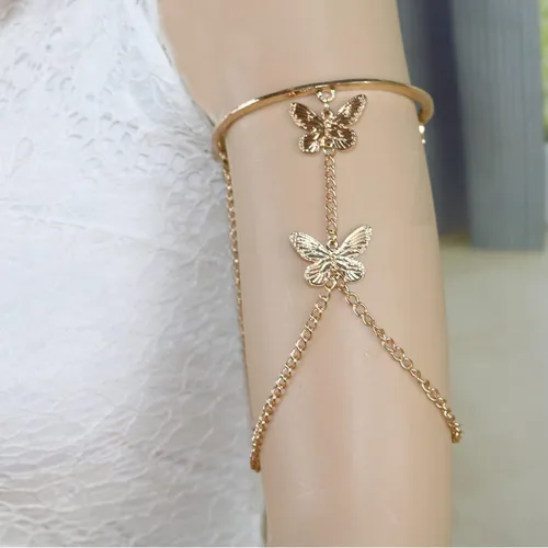 Miniatura 2 de HSQYJ Brazalete con borlas de cadena de mariposa, brazalete ajustable y simple, joyería de moda para mujer, chapado en oro y plata