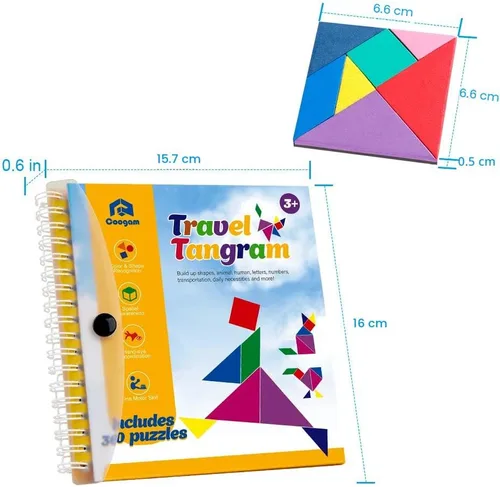 Miniatura 6 de Rompecabezas Tangram Coogam para Viaje - Libro de Bloques de Patrón Magnético Juego de Viaje en Carretera Formas de Rompecabezas de Descomposición