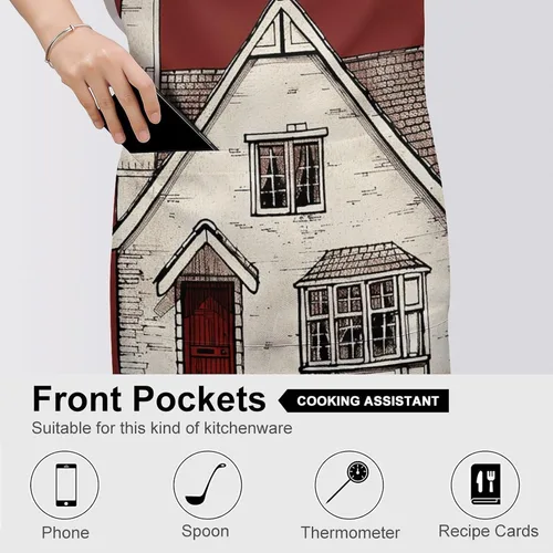 Miniatura 5 de MUSM Apron for Adults - 27.6 X 31.5 Inch, Heavy-Duty Polyester Aprons with Two Large Pockets, Waterproof White Line House Kitchen Apron for Cooking