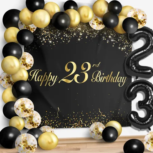 Miniatura 9 de Juego de globos negros de feliz cumpleaños 70 – Decoración de guirnalda temática de fiesta con texto en inglés "Cheers to 70 Years Old Party Theme