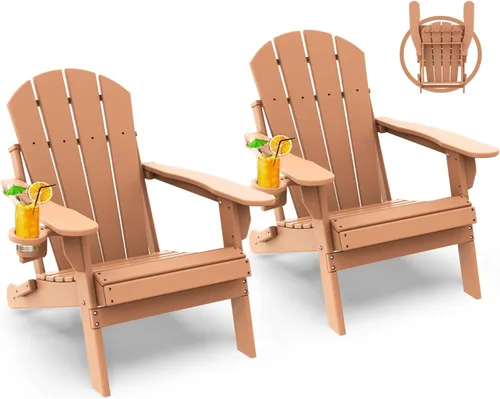 Miniatura 9 de GREENVINES Juego de 2 sillas plegables Adirondack Plástico HDPE Silla para hoguera Todo clima Portavasos Rojo para terraza, patio