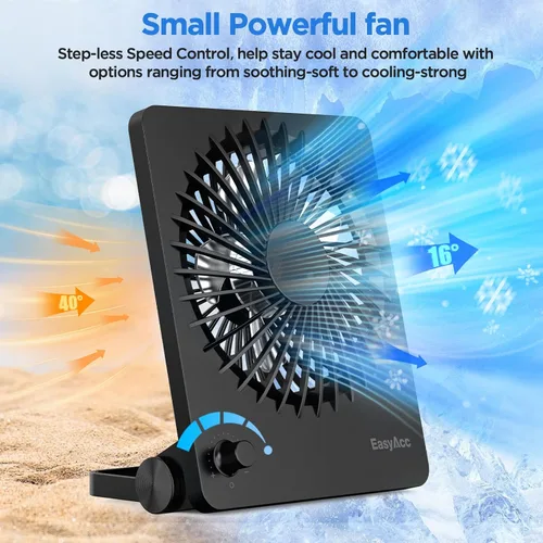 Miniatura 3 de EasyAcc Ventilador de escritorio con batería recargable, ventilador de viaje personal portátil de 6000 mAh, tiempo de funcionamiento máximo de 26