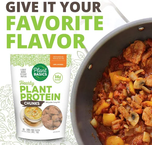Miniatura 5 de Plant Basics - Proteína vegetal abundante, trozos sin sabor, 1 libra, sin OMG, sin gluten, baja en grasa, baja en sodio, vegano, sustituto de carne