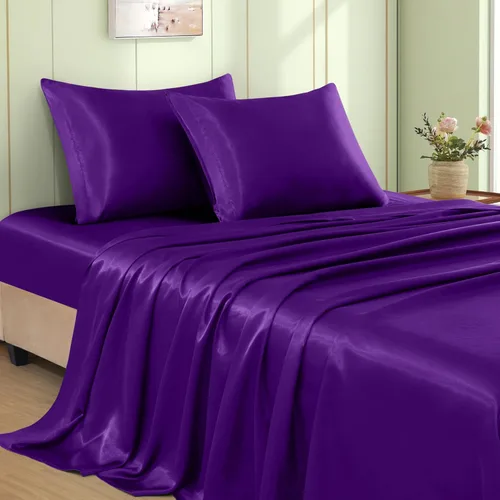 Miniatura 12 de VACVELT Juego de 3 sábanas de satén color beige tamaño individual, juego de ropa de cama, sábana bajera de satén sedoso con bolsillo profundo de 15