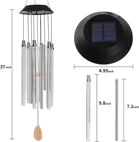 Miniatura 7 de Bursvik Campanas de viento solares para exteriores, 6 tubos LED con 4 tubos de aluminio, campanas de viento con cambio automático de color, regalos