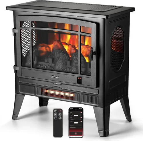 Miniatura 10 de TURBRO Suburbs TS17Q - Chimenea eléctrica infrarroja, 19 pulgadas, vista de 3 lados, llama realista, protección contra sobrecalentamiento