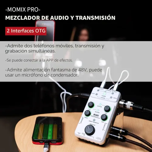 Miniatura 2 de JOYO Mezclador de audio USB Interfaz de audio estéreo XLR+48V Phantom Power Mixer para transmisión en vivo, grabación, podcasting Plug & Play