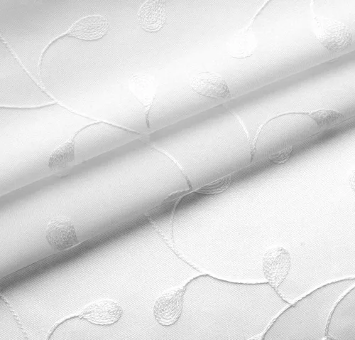 Miniatura 6 de Miuco - Cortinas con ojales de lino sintético, semitransparentes, bordadas con flores, para sala de estar Blanco puro