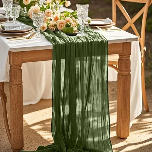Miniatura 2 de 6 caminos de mesa de gasa de 10 pies para arco de boda rústico, decoración de baby shower, fiesta de cumpleaños (6, verde oliva oscuro)