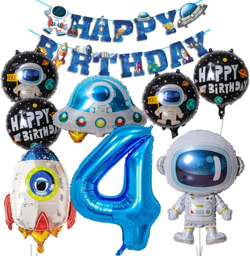 Miniatura 8 de Globos de planeta astronauta del sistema solar, globos de papel de aluminio, globos grandes de Mylar con helio, guirnalda de feliz cumpleaños para 10