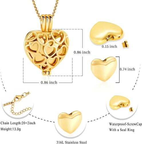 Miniatura 2 de Collar con medallón de cremación conmemorativa con corazón eterno con mini urna para cenizas de seres queridos