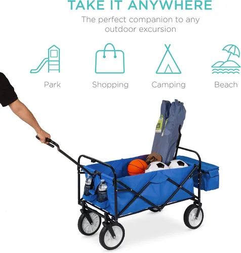 Miniatura 5 de Best Choice Products Vagón Utilitario Plegable Colapsible para Exteriores con Toldo, Carrito de Jardín para Playa, Pícnic, Campamento, Fiestas