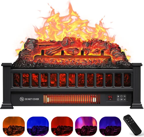 Riseon Troncos Eléctricos para Chimenea Insertables Calentador de 20 Pulgadas, Calentador de Chimenea con Control Remoto, Colores de Llama