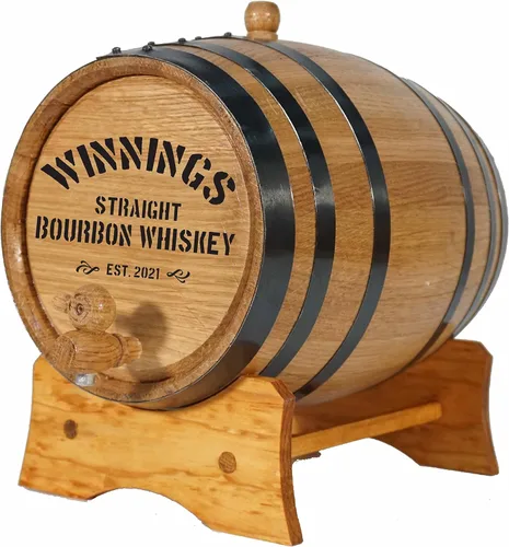 Dispensador personalizado de barril de whisky de 1 litro con soporte, Bung y espita – Barril de whisky de madera para hacer cócteles de bourbon –