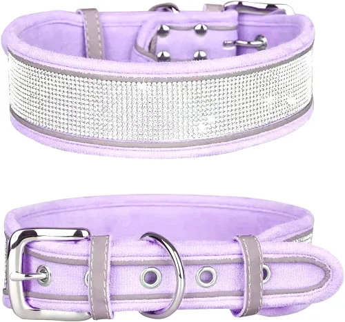 Miniatura 12 de Collar para perro con diamantes de imitación, deslumbrante y brillante ante suave, collar de perro grande reflectante con cristales para perros Negro