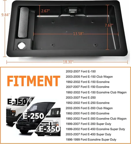 Miniatura 2 de Manija de puerta exterior trasera derecha puerta de carga 1992-2007 compatible con Ford Van E150 E250 E350 E450 Econoline Van Soporte de placa