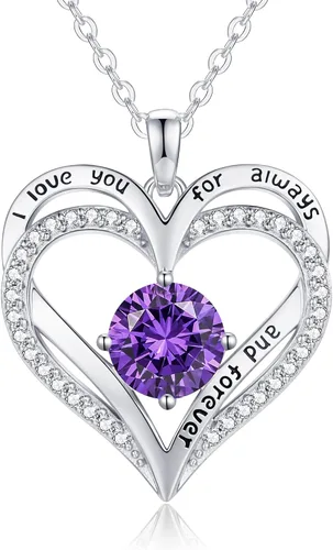 LOUISA SECRET Love Heart Birthstone Necklaces for Women, 925 Sterling Silver Women Pendant Necklace, Mothers Day Birthday Anniversary Jewelry Gift